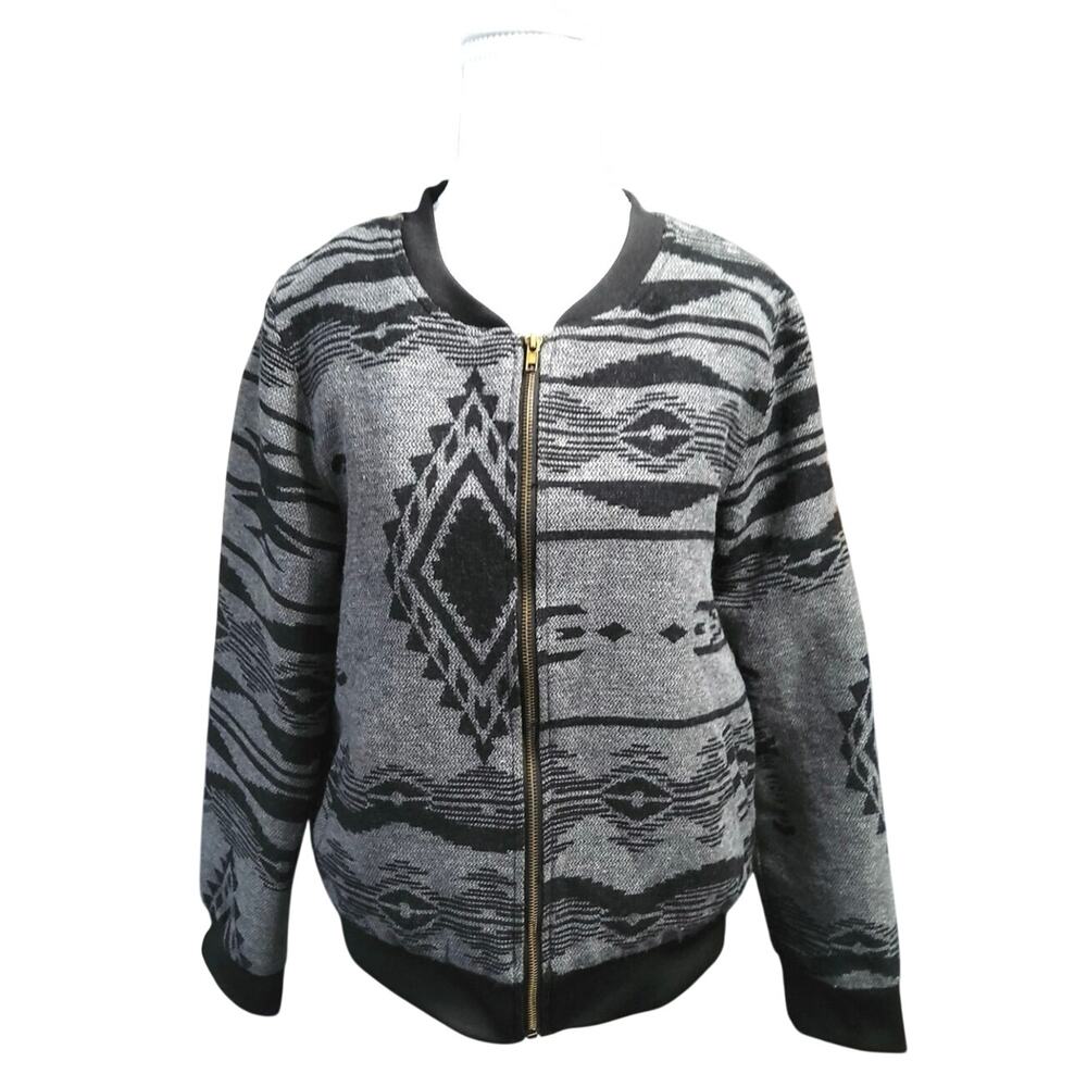 Bentee Vtg Aztec tribal Womens sz med wool blend gray/black jacket full zip